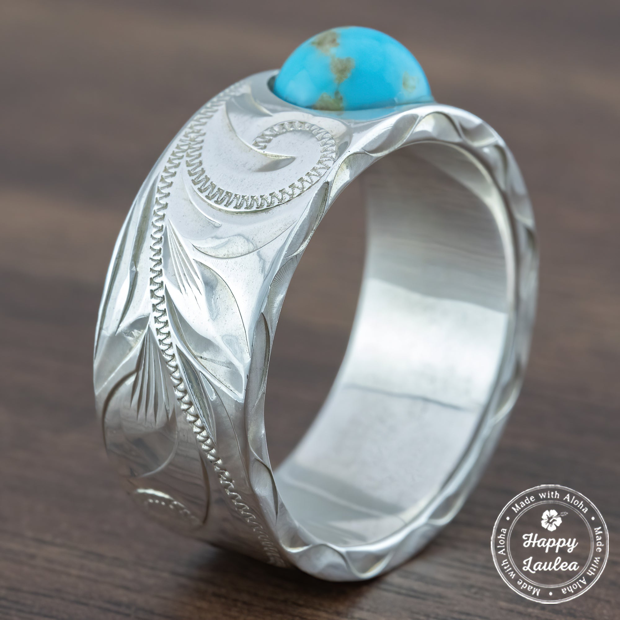 Sterling Silver Ring 'The World' [10mm width] Kingman Turquoise