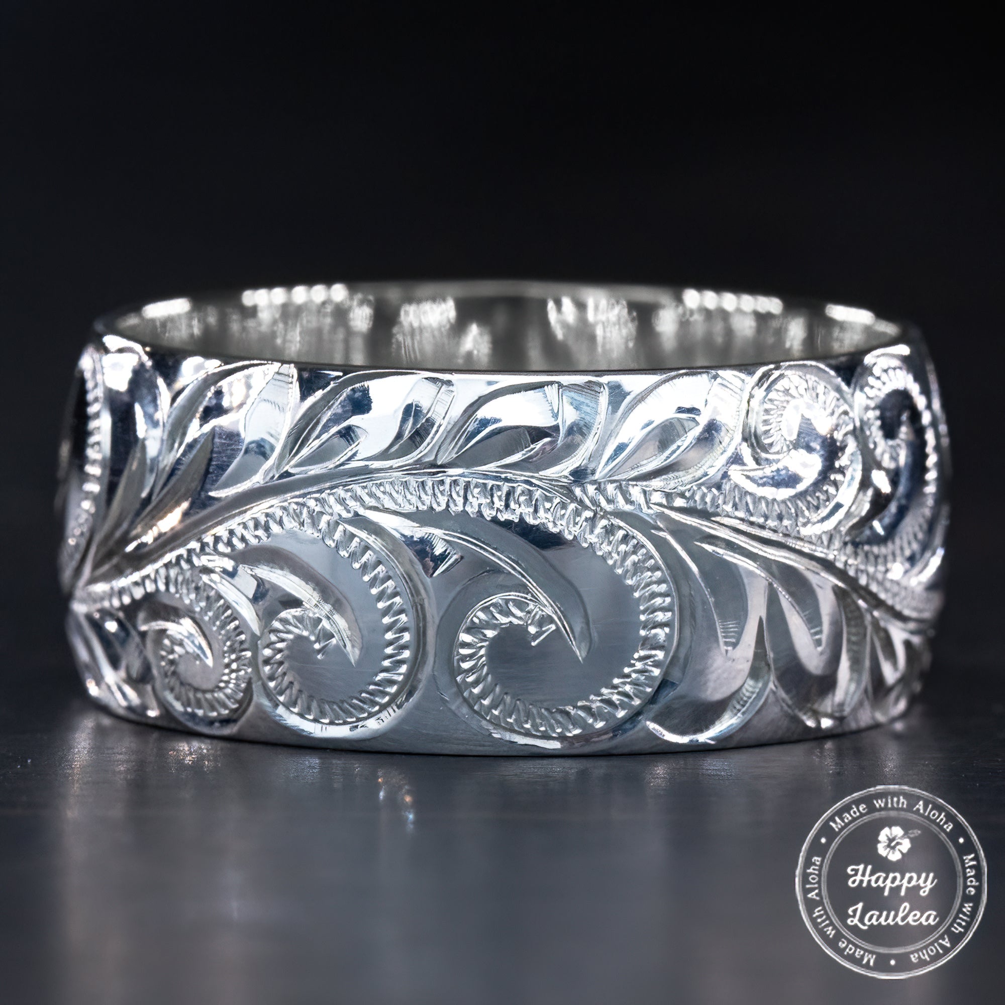 Sterling Silver Ring 'Royal Scroll' [10mm width] Hawaiian Scroll & Maile Design