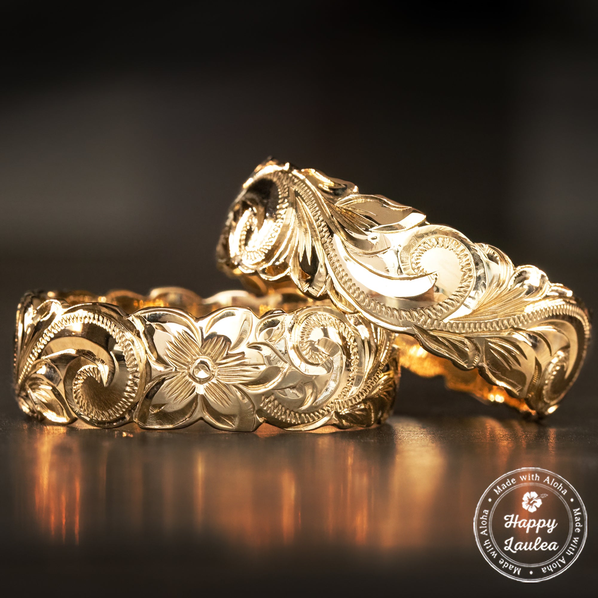 Solid Gold Hawaiian Jewelry Ring with Wave Edges [8mm width] Dome Shape