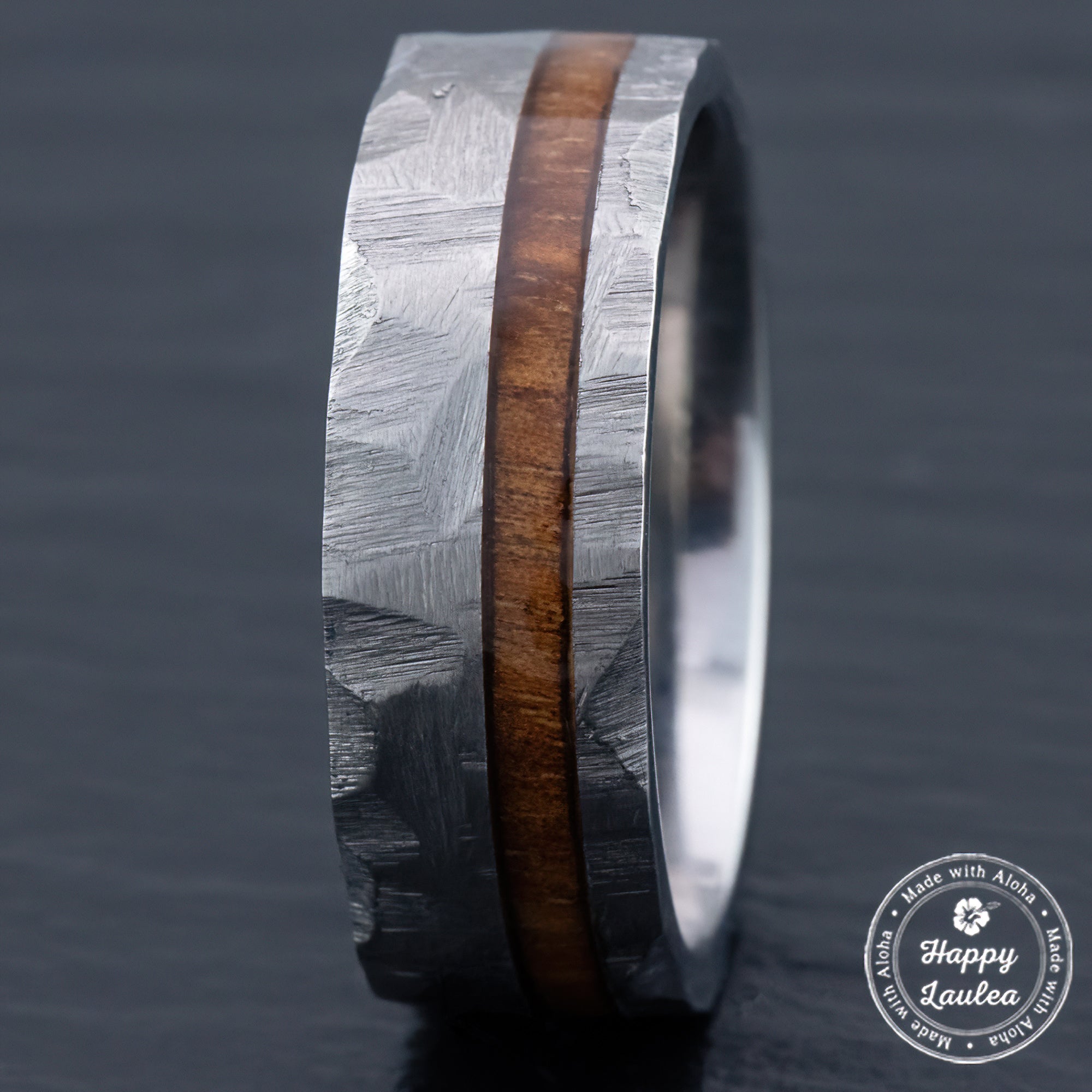 Titanium GR5 Hammered Stonewashed Ring [8mm width] Hawaiian Koa Wood