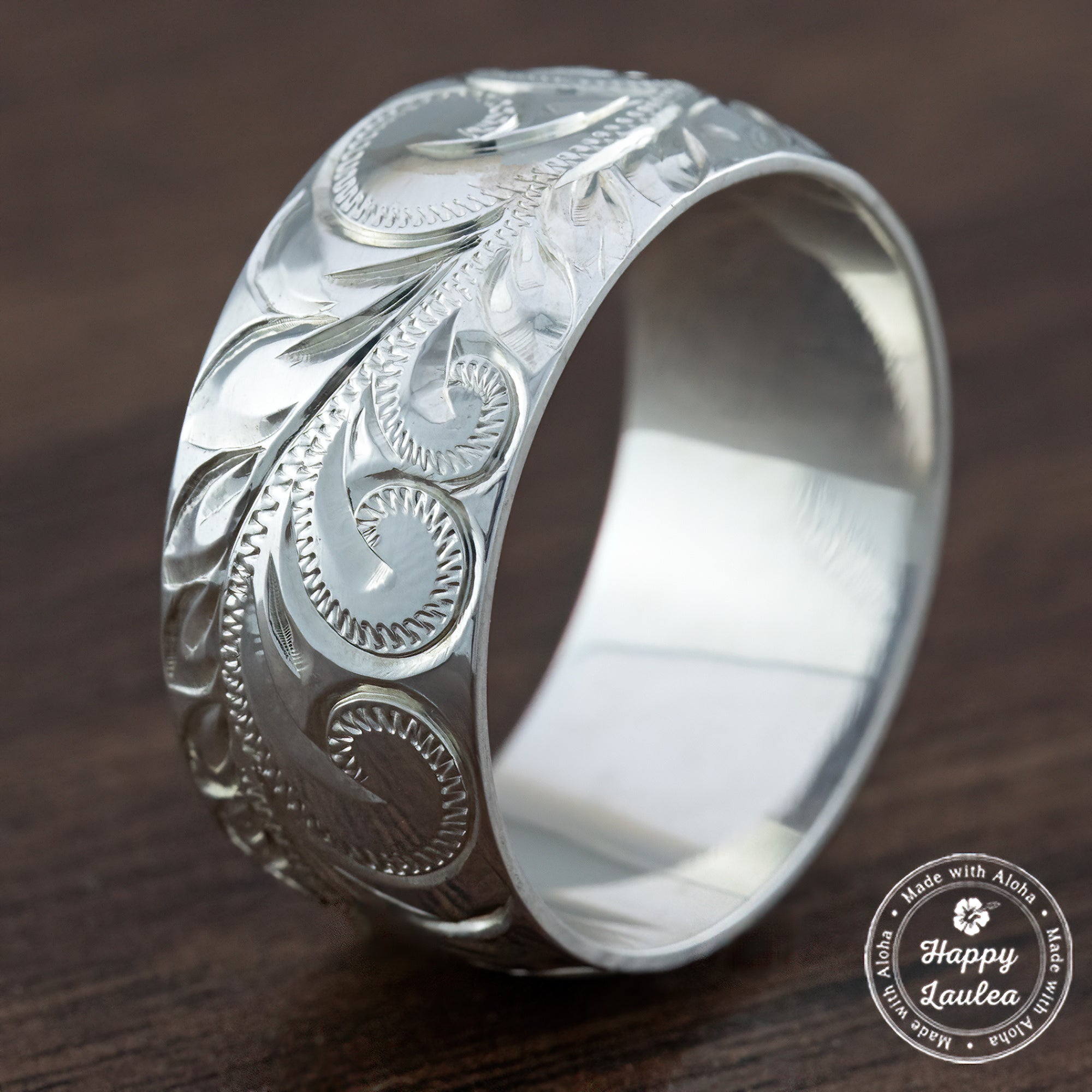 Sterling Silver Ring 'Royal Scroll' [10mm width] Hawaiian Scroll & Maile Design