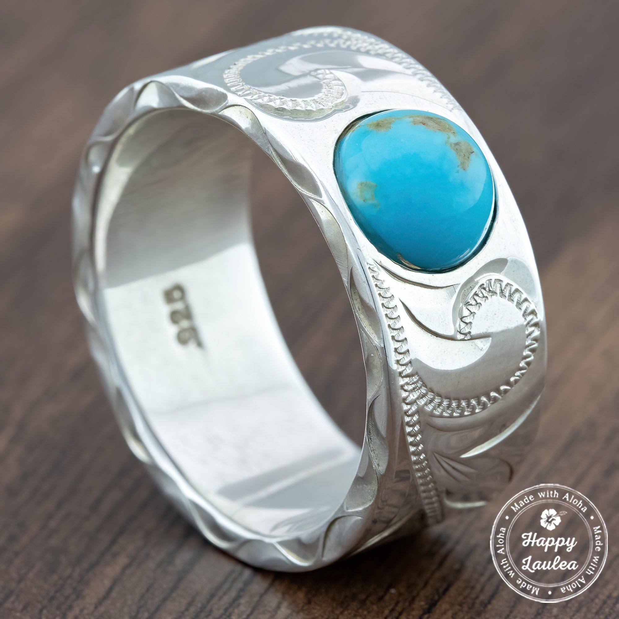 Sterling Silver Ring 'The World' [10mm width] Kingman Turquoise