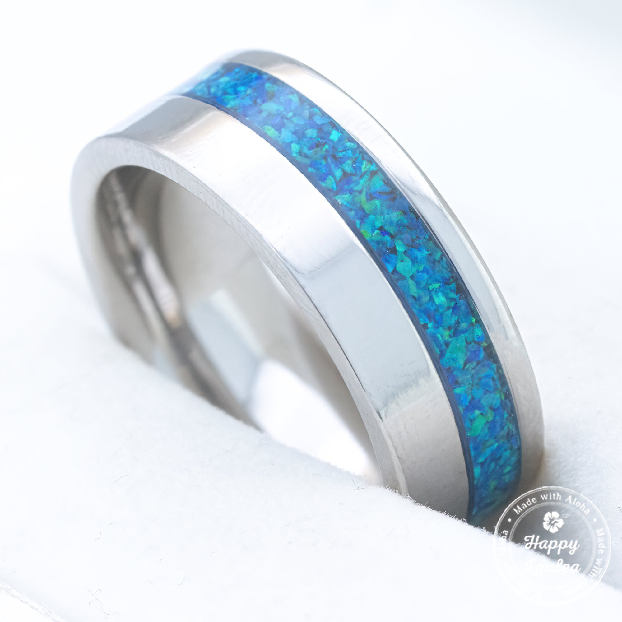 GR5 Titanium Ring [8mm width]  'The Kai' Azure Blue Opal