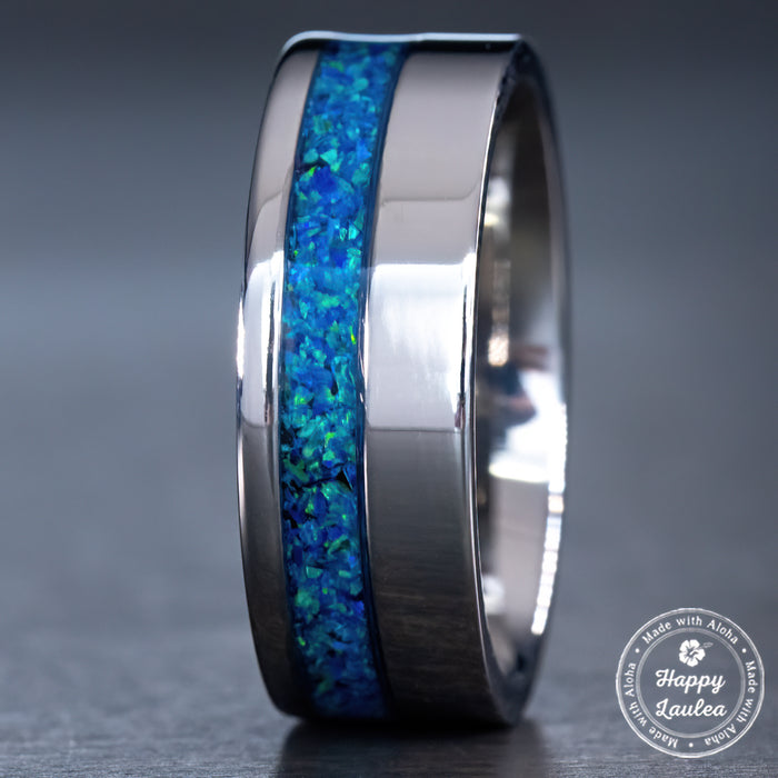 GR5 Titanium Ring [8mm width]  'The Kai' Azure Blue Opal