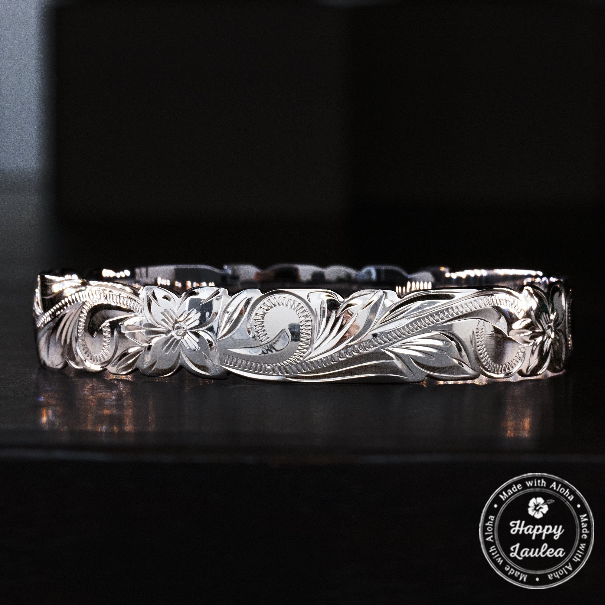 Sterling Silver Bangle with Cutout Wave Edges [10mm] Hand Engraved Hawaiian Heritage Design