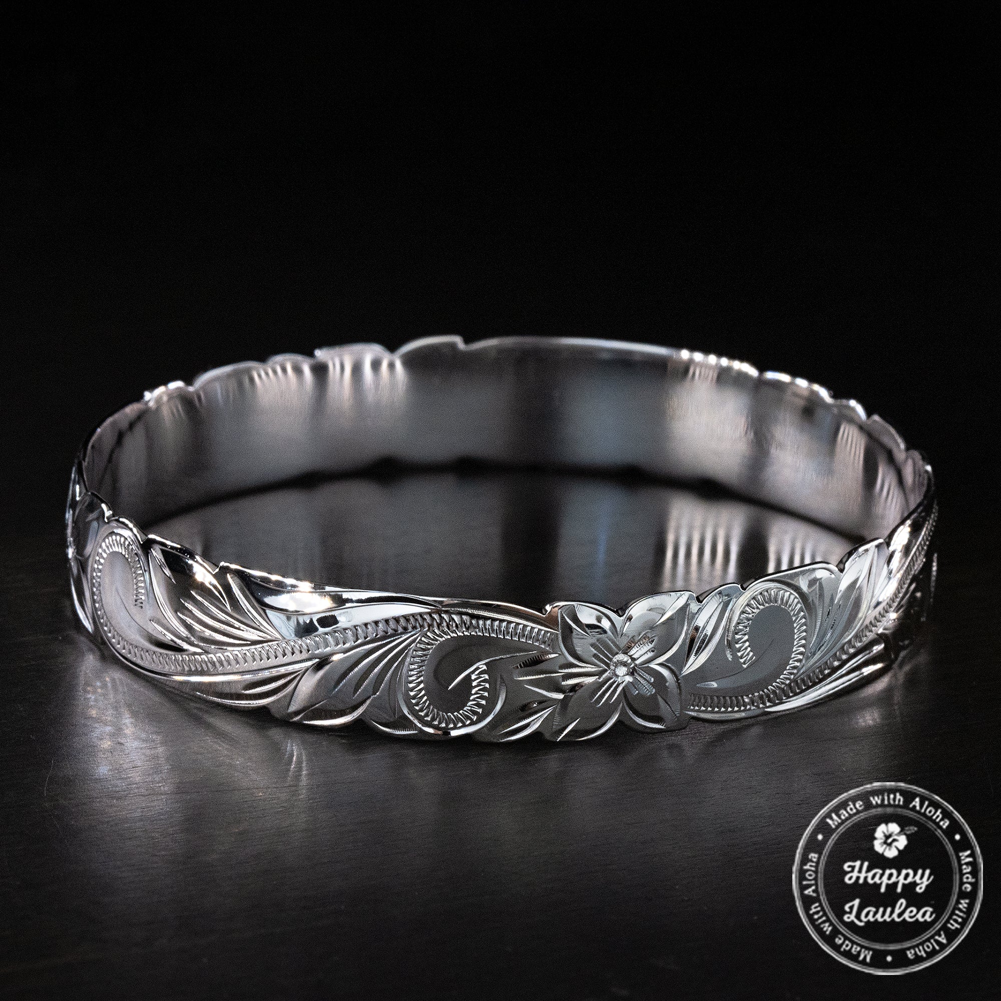 Sterling Silver Bangle with Cutout Wave Edges [10mm] Hand Engraved Hawaiian Heritage Design