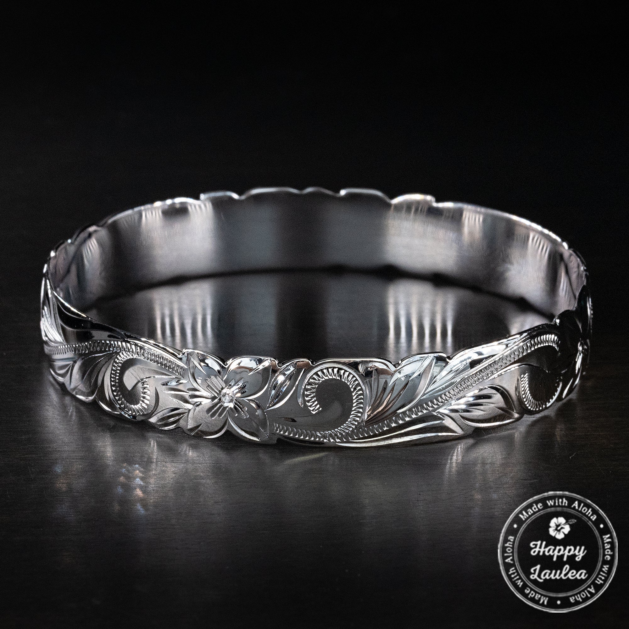 Sterling Silver Bangle with Cutout Wave Edges [10mm] Hand Engraved Hawaiian Heritage Design