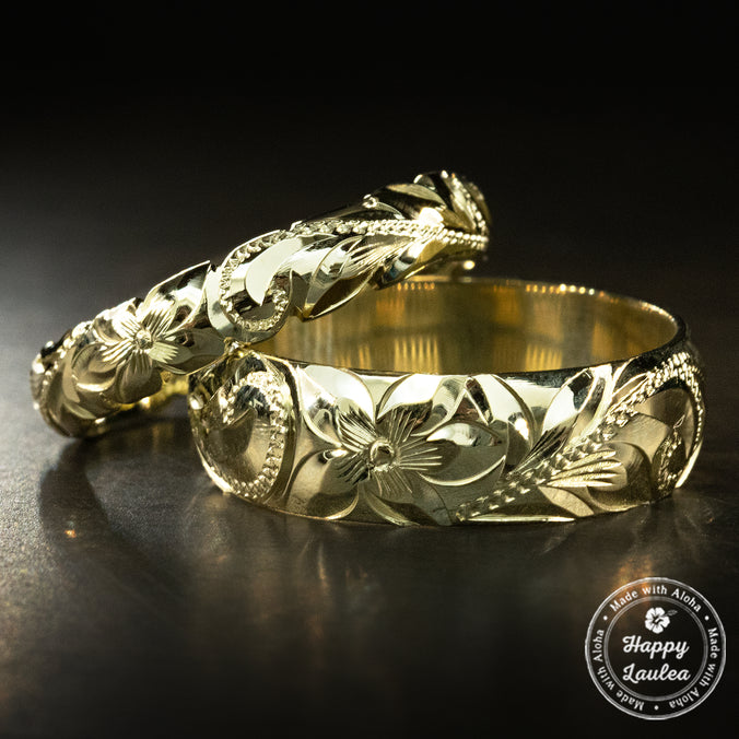 14K Green Gold [4 or 6mm] Hawaiian Hand Engraved Old English Design