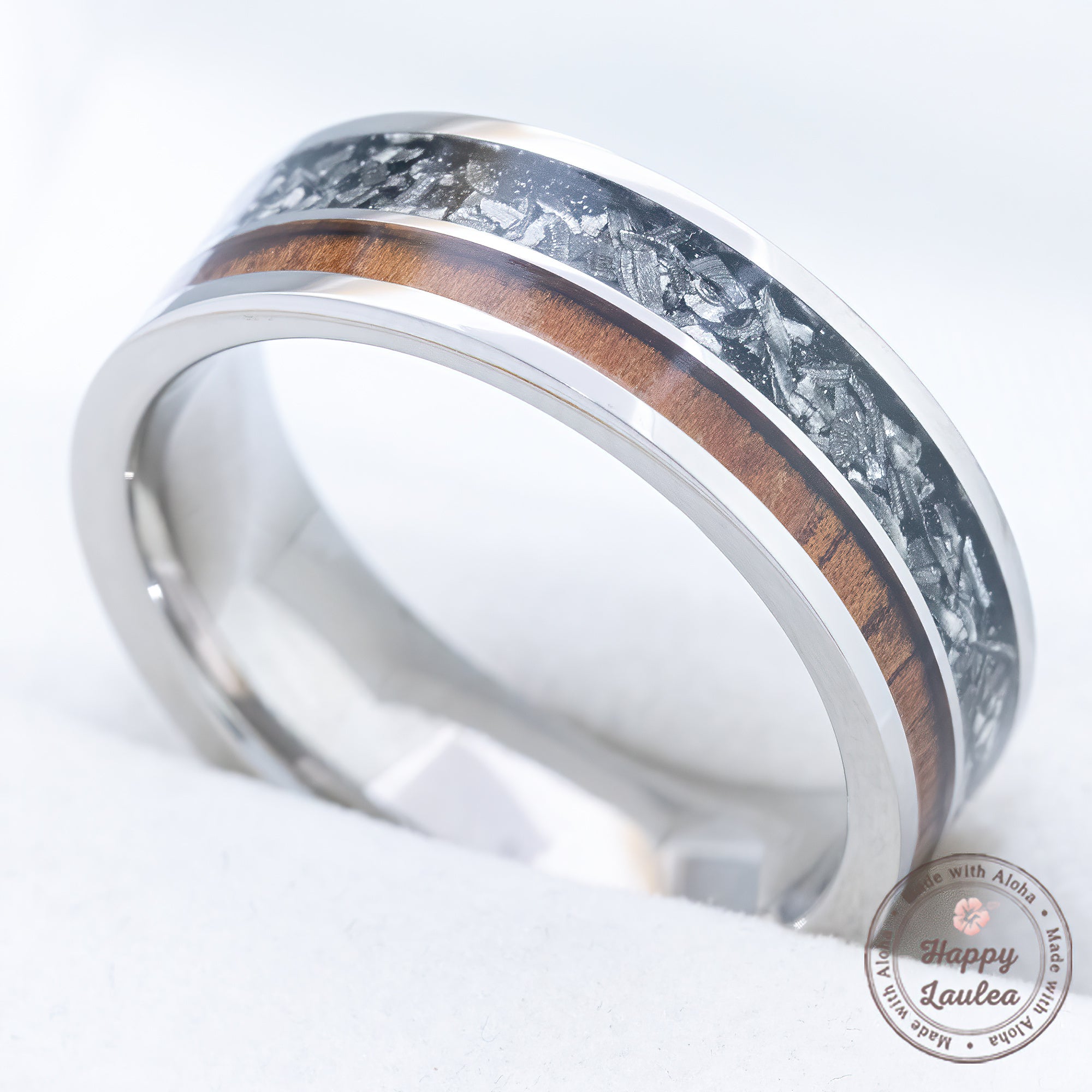 Titanium GR5 Ring 'Noho ʻana - Way of Life' [7mm width] Gibeon Meteorite & Hawaiian Koa Wood