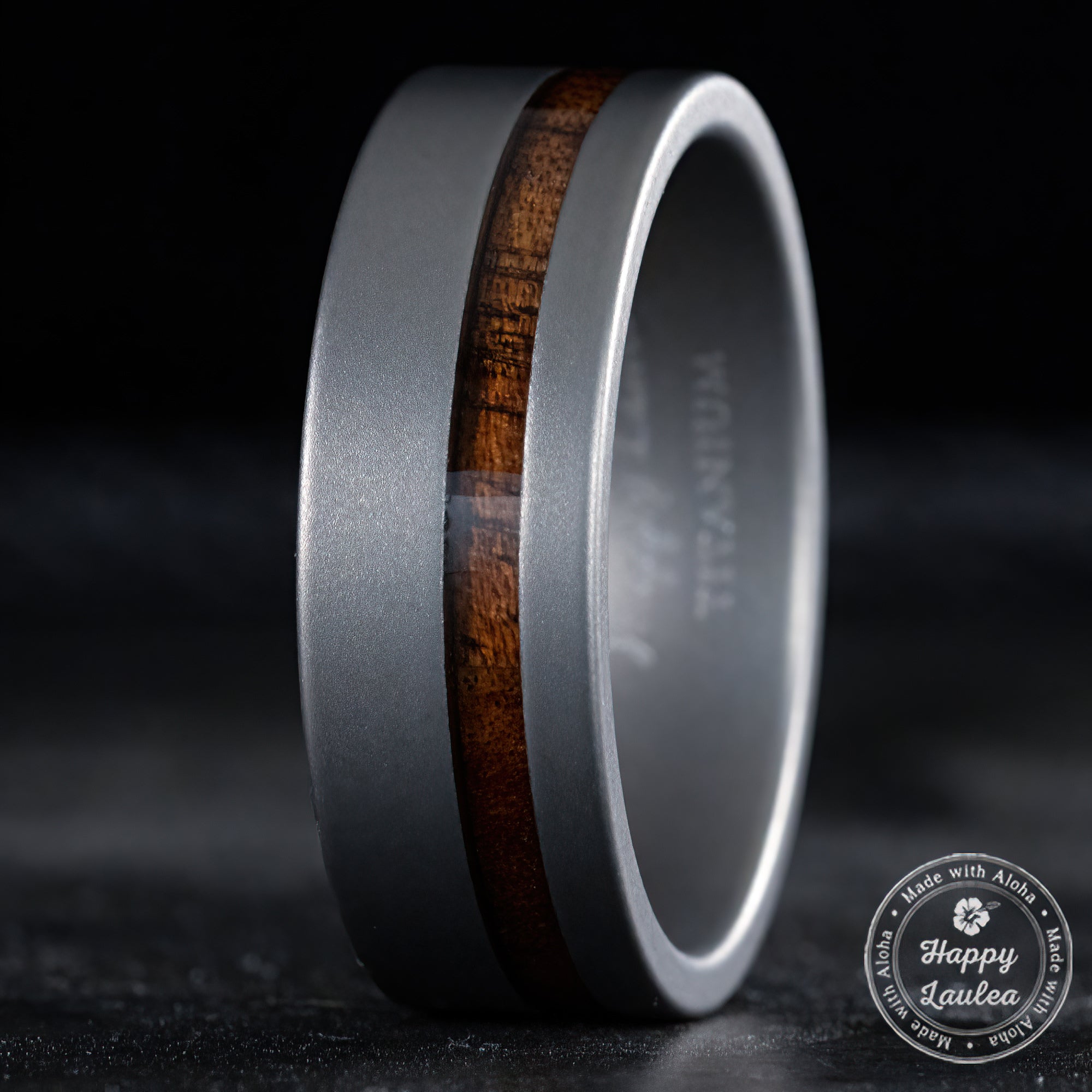 Titanium Sand Blast Ring [8mm width] Hawaiian Koa Wood