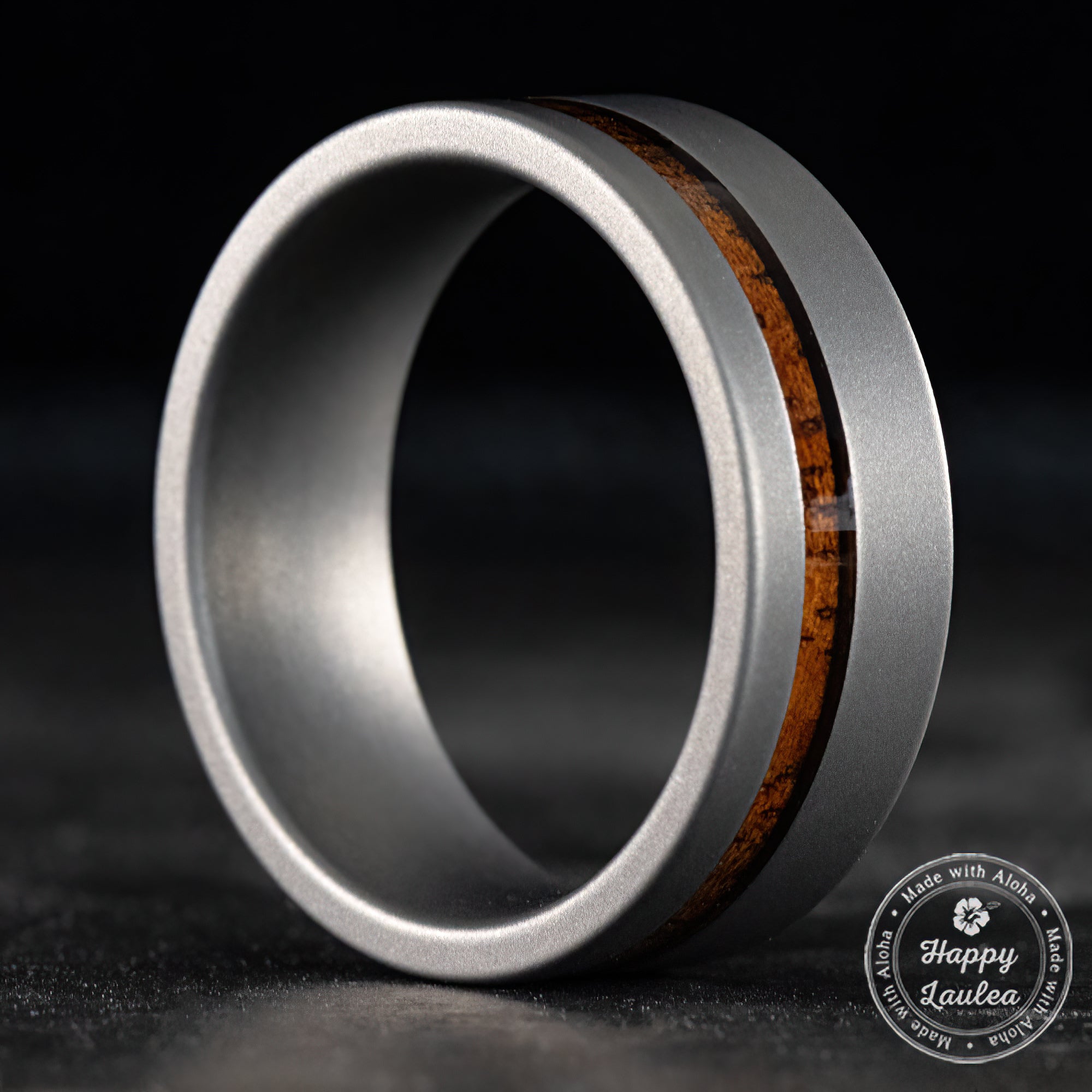 Titanium Sand Blast Ring [8mm width] Hawaiian Koa Wood