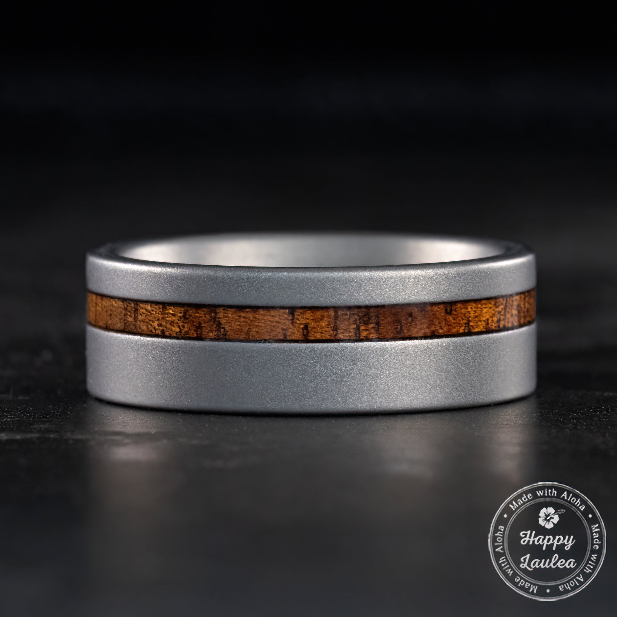 Titanium Sand Blast Ring [8mm width] Hawaiian Koa Wood