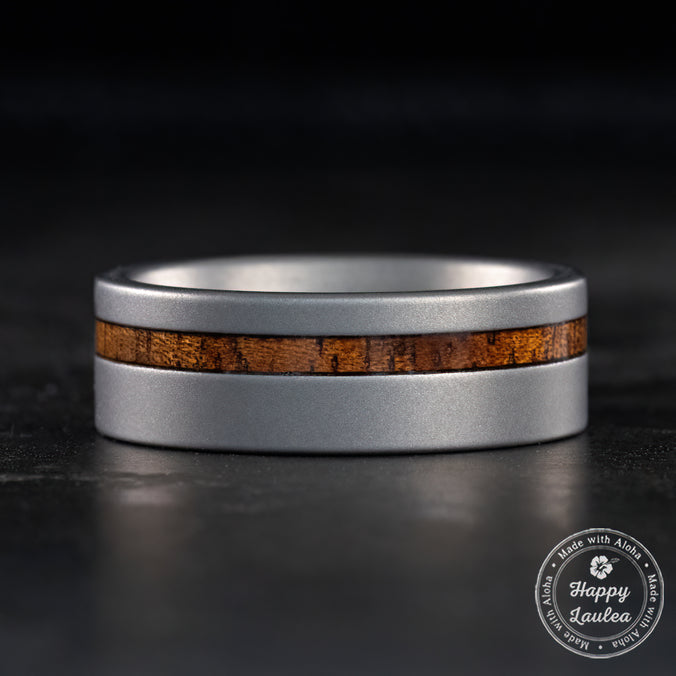 Titanium Sand Blast Ring [8mm width] Hawaiian Koa Wood