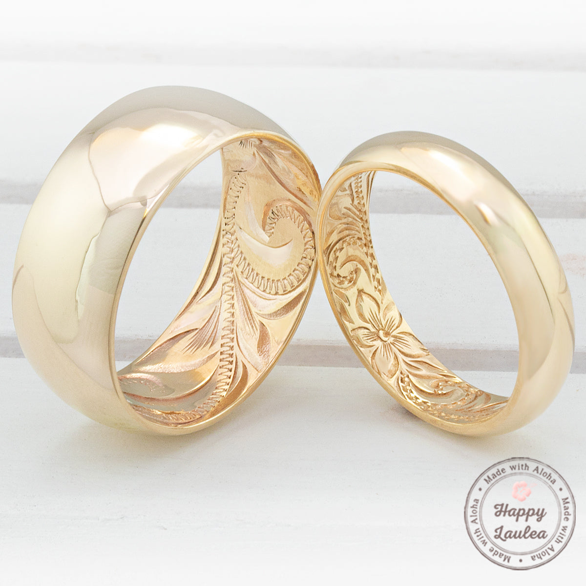 14k Classic Style Inside Engraving Hawaiian Jewelry Ring [4, 6, or 8mm] Barrel Shape