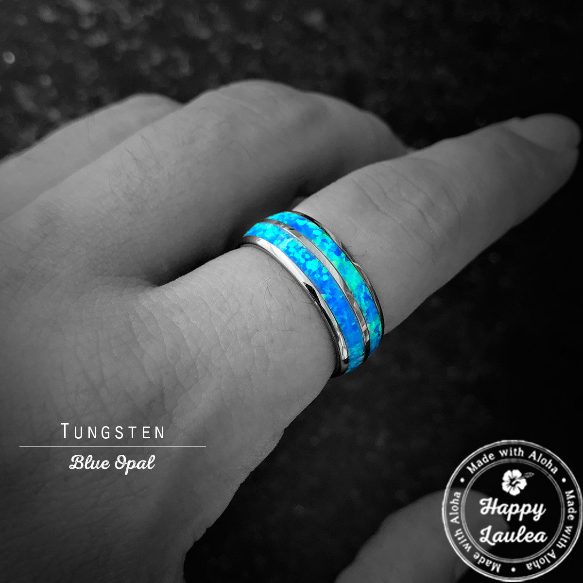 Tungsten Carbide Ring [8mm width] Blue Opal Duo Inlay