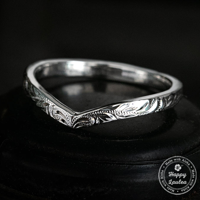 Solid Gold Stackable Chevron Wishbone Ring [2mm width] Hand Engraved Hawaiian Jewelry