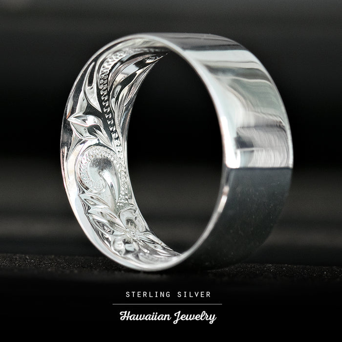 925 Sterling Silver Inside Engraving Ring with Hawaiian Heirloom Design: 4mm-10mm, Flat Shape, Comfort Fitment
