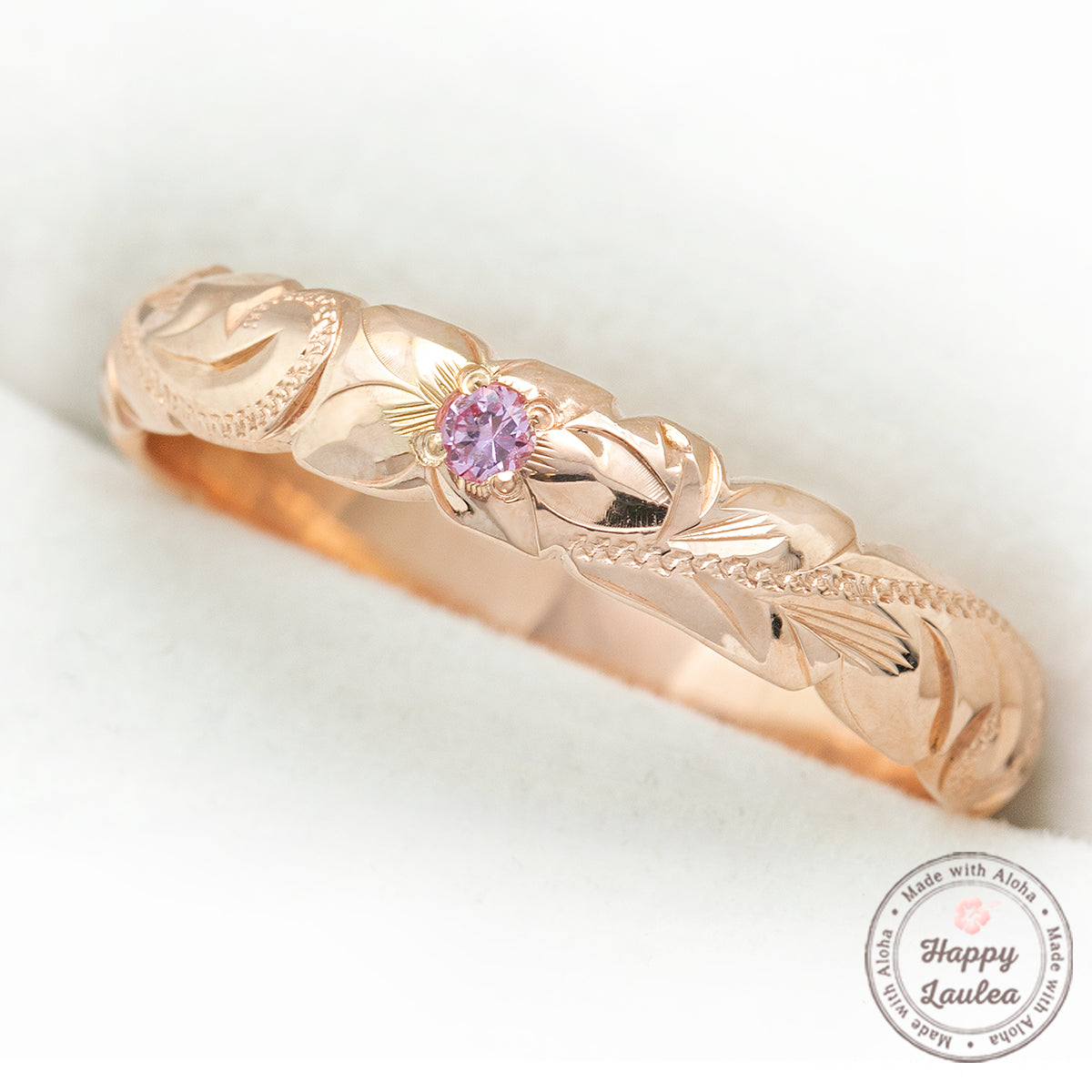 14K Gold Pink Sapphire Hawaiian Jewelry Ring [4mm width] Barrel Shape / Standard Fitment