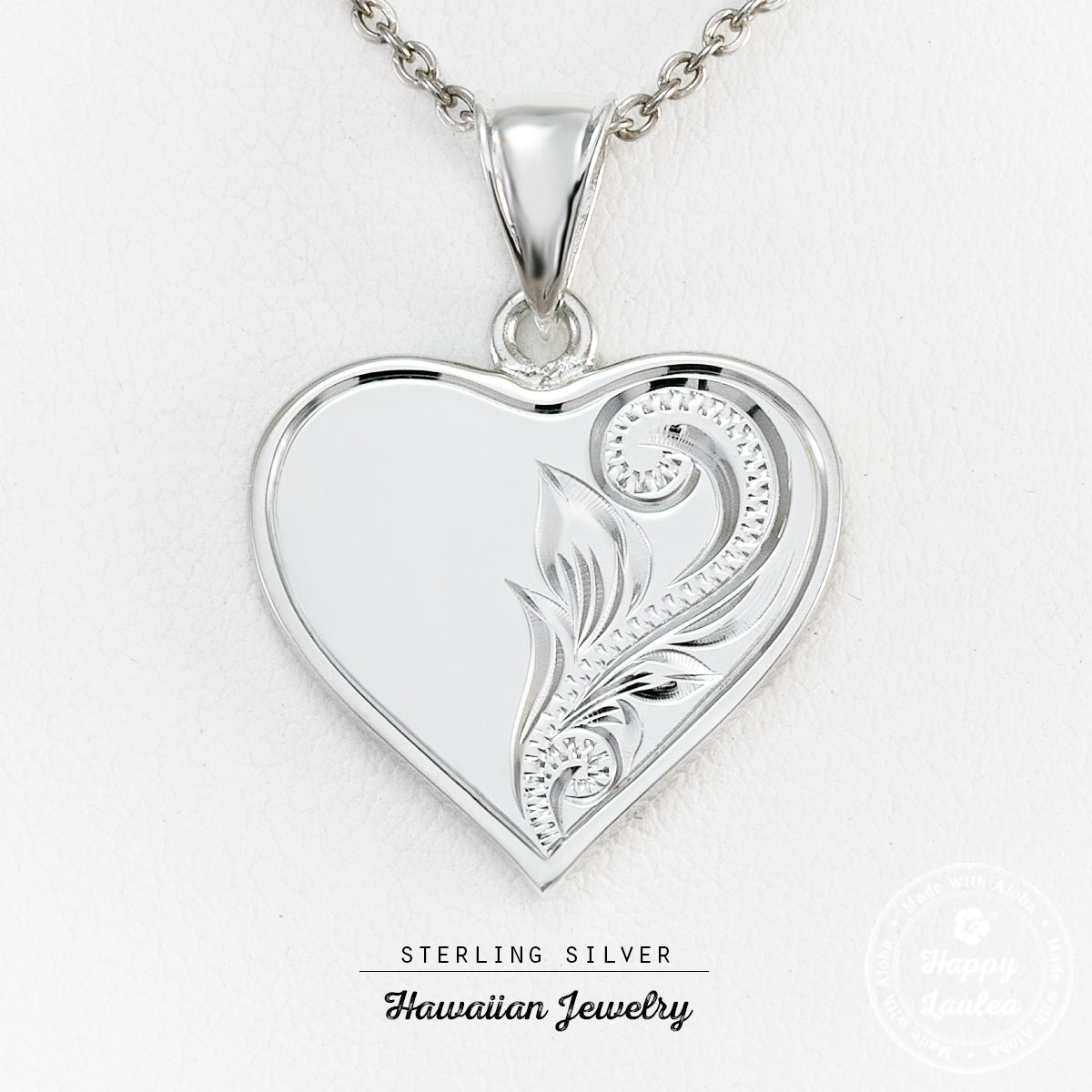 Sterling Silver Heart Charm Hawaiian Jewelry Pendant - Chain Included