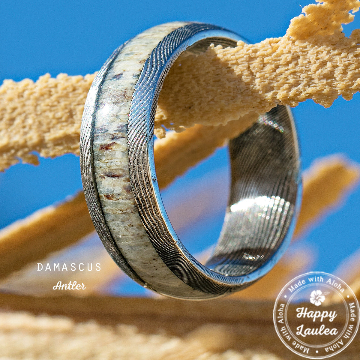 Damascus Steel Rings, 2 Piece Couple Set Damascus Steel Wedding