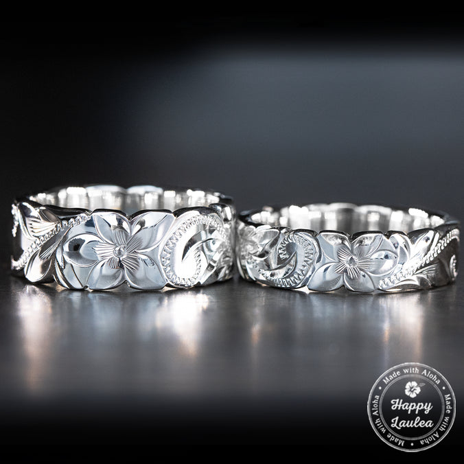 Pair of 6&8mm Sterling Silver Hawaiian Heirloom Rings - Flat Shape, Cutout Edges, Standard Fitment