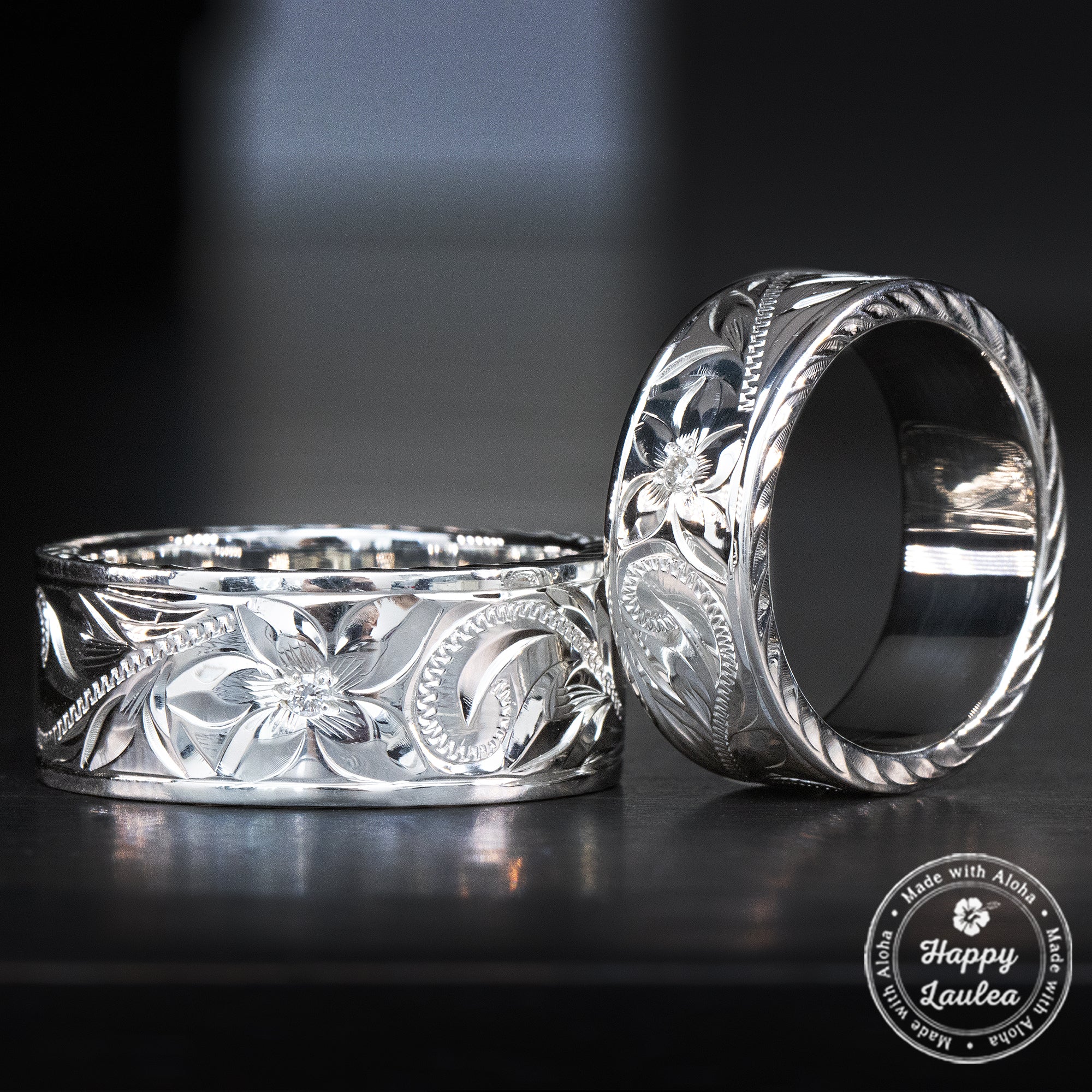 Sterling Silver Hawaiian Jewelry Ring with Old English Design & Diamond Cut Side Edge, 8mm-10mm, Flat Shape, Standard Fitment