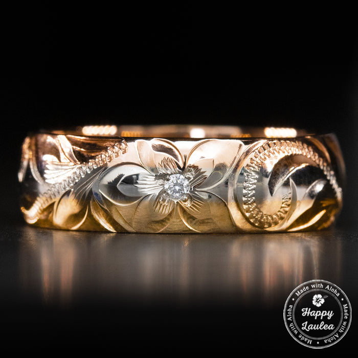 14K Tri-Color Gold Ring [6mm width] Hand Engraved Heritage Design