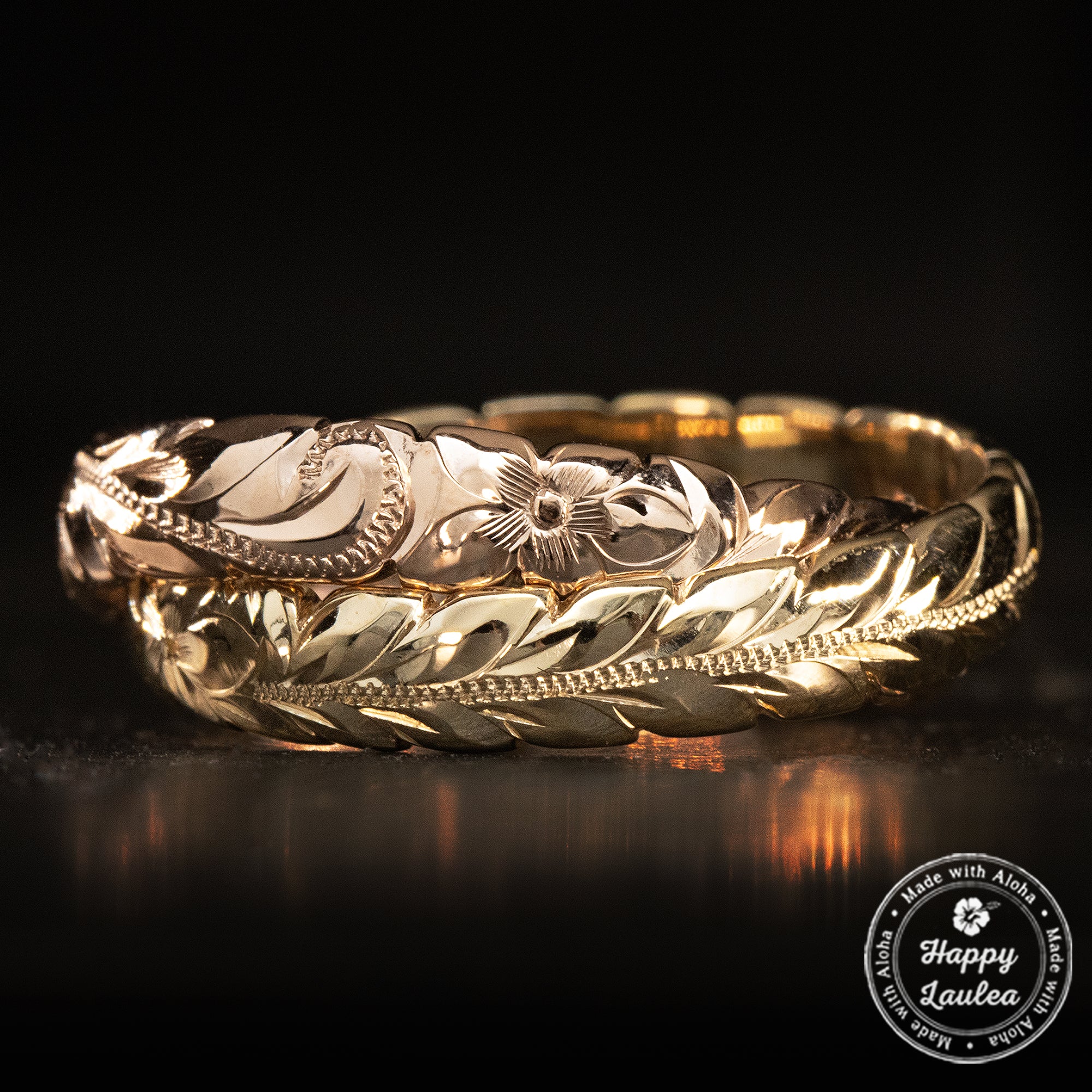 14K Gold & Rose Gold 'Love Ring' [4mmx4mm] Hand Made Hawaiian Jewelry / Barrel Shape
