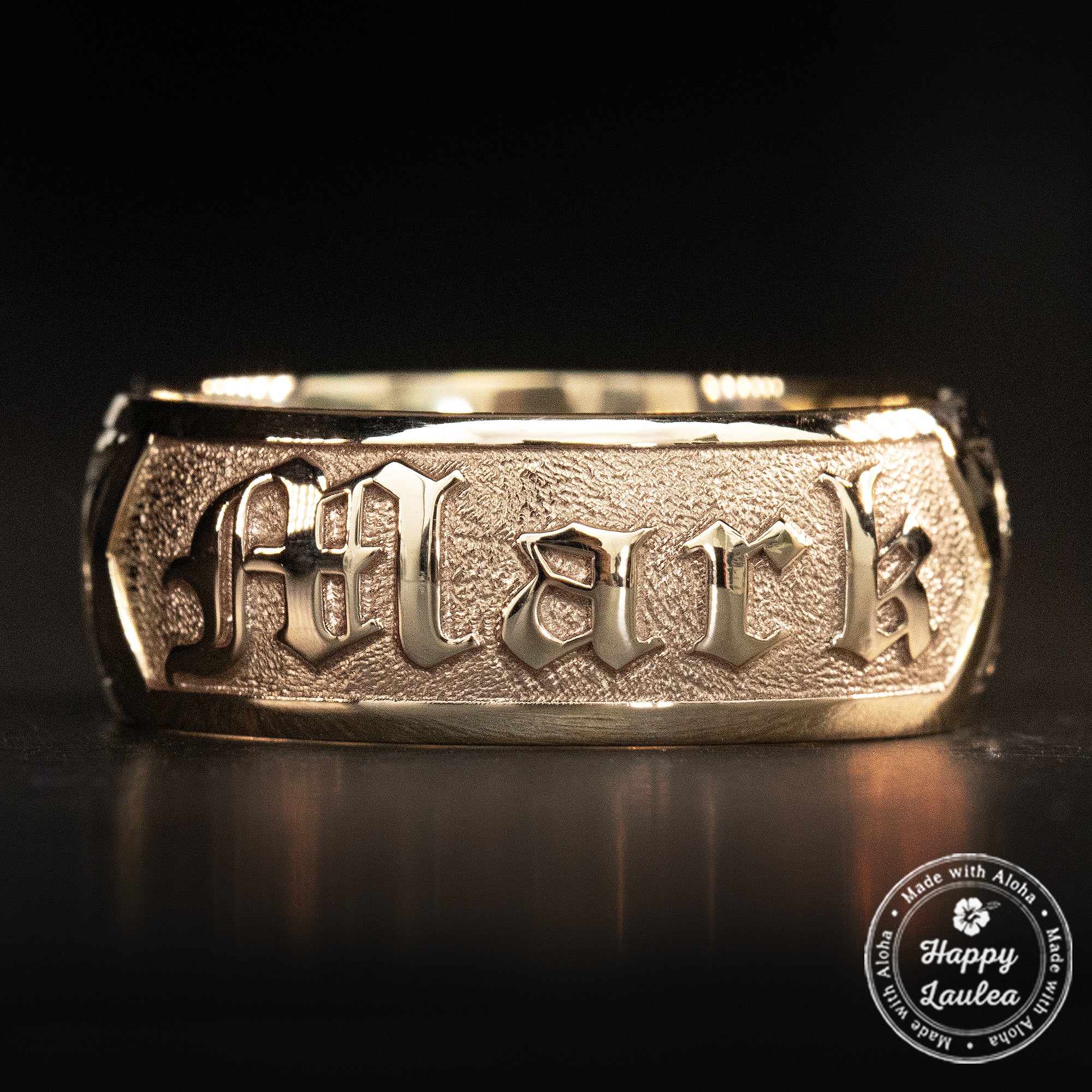 14K Gold Personalized Name Ring [6 or 8mm width] Hand Made Hawaiian Jewelry / Barrel Shape