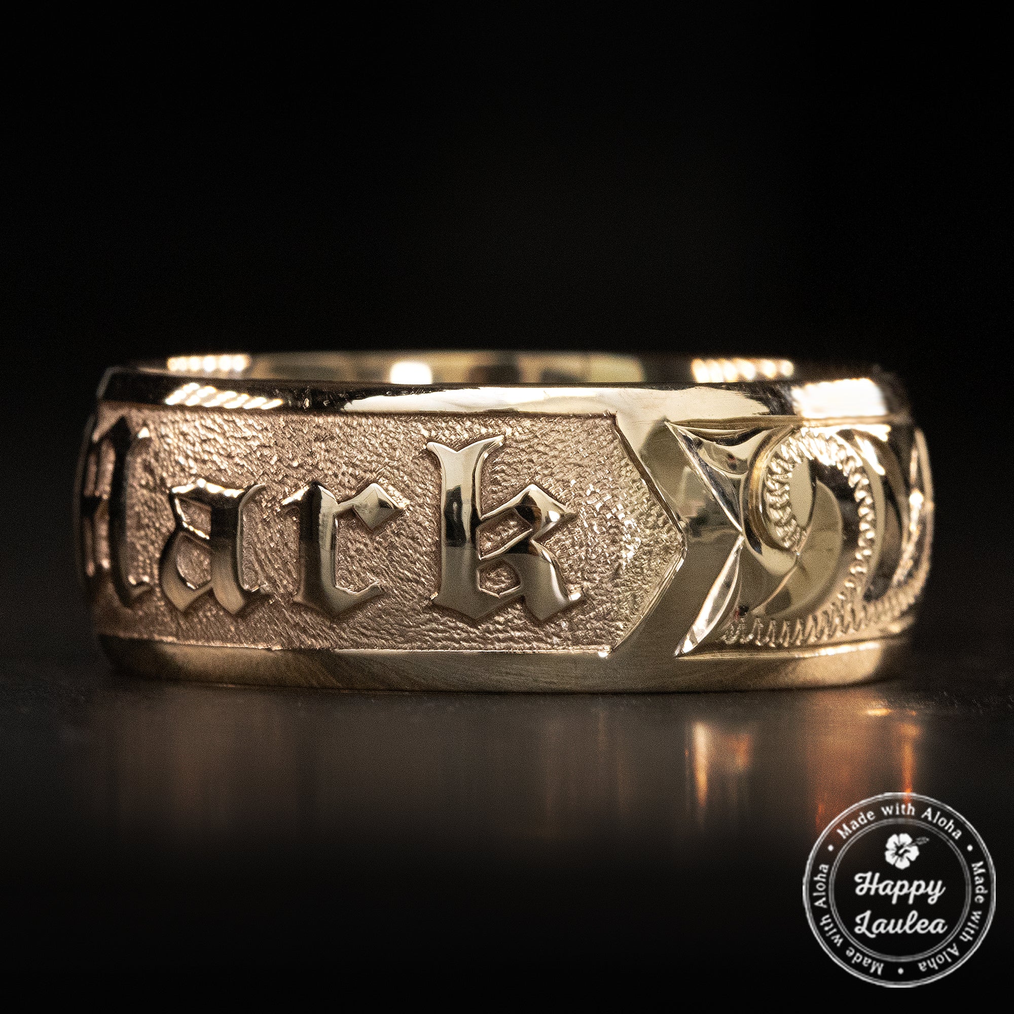 14K Gold Personalized Name Ring [6 or 8mm width] Hand Made Hawaiian Jewelry / Barrel Shape