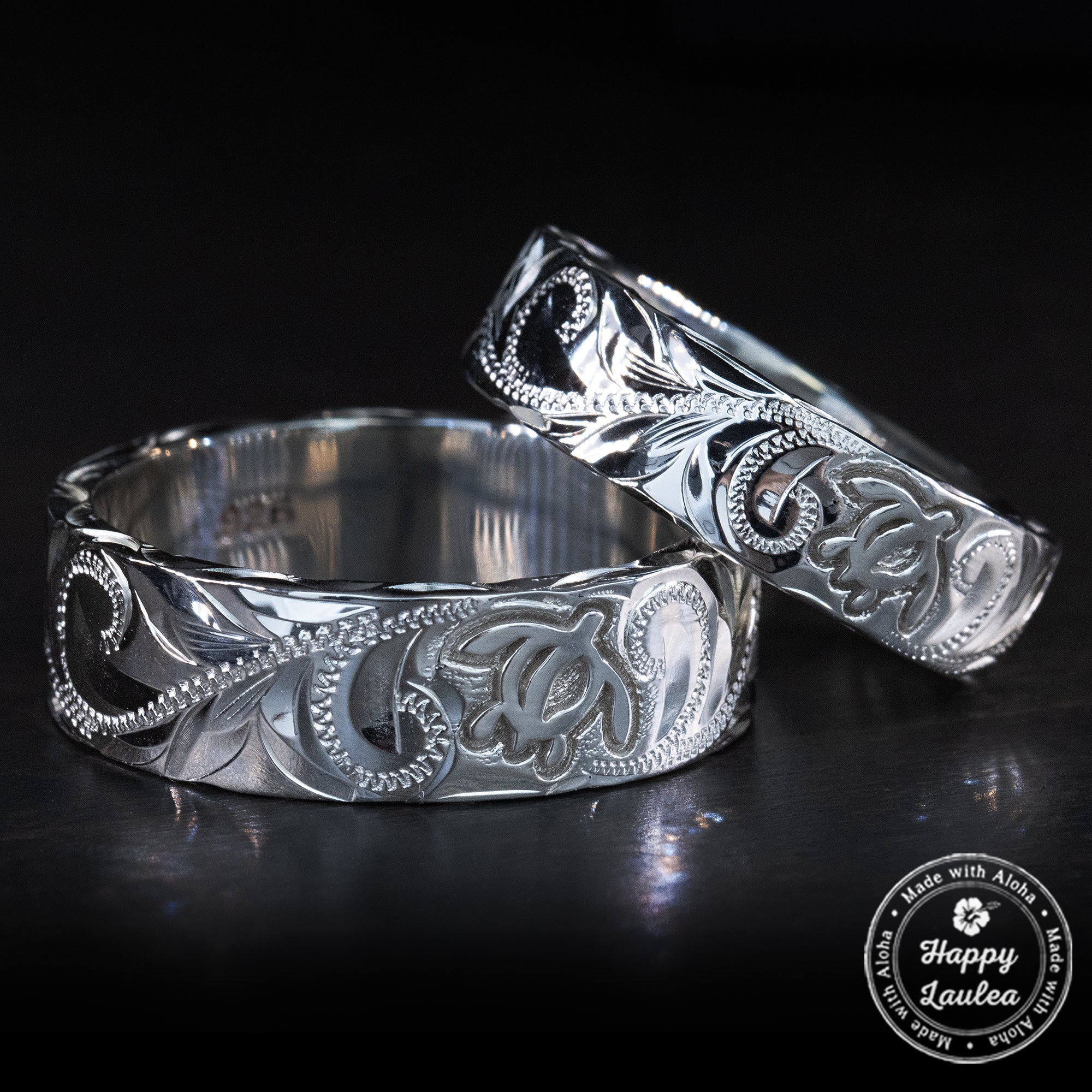 Sterling Silver Hawaiian Jewelry Ring with Sea Turtle (Honu) Design, 6-8mm, Flat Shape, Standard Fitment
