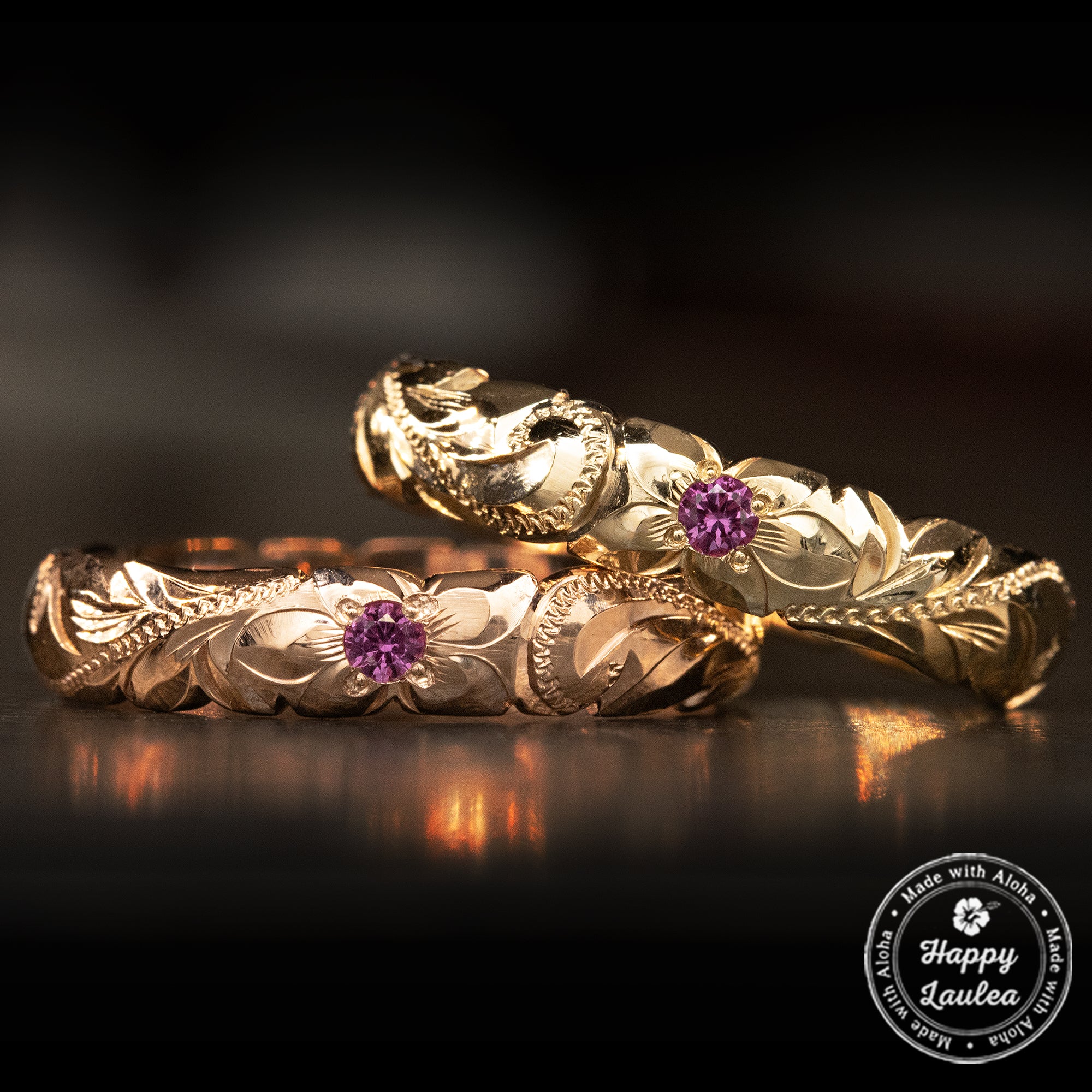 14K Gold Pink Sapphire Hawaiian Jewelry Ring [4mm width] Barrel Shape / Standard Fitment