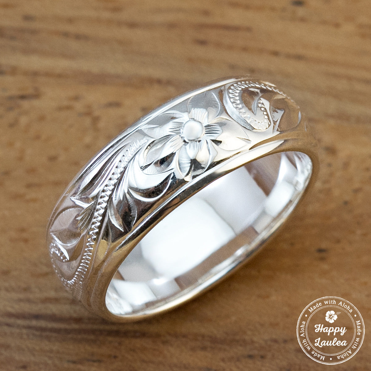 925 Stering Silver Ring Hand Engraved Old English Design with Polished Edges - 6mm-8mm, Dome Barrel, Standard Fitment