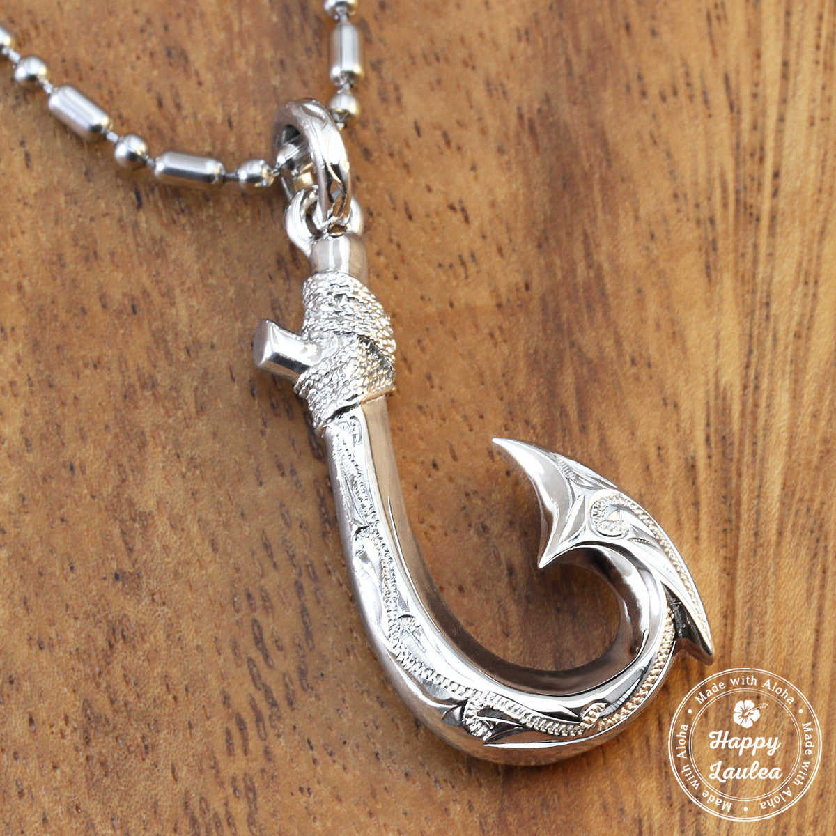 925 Sterling Silver Fish Hook Pendant Hand Engraved Hawaiian Heirloom  Jewelry