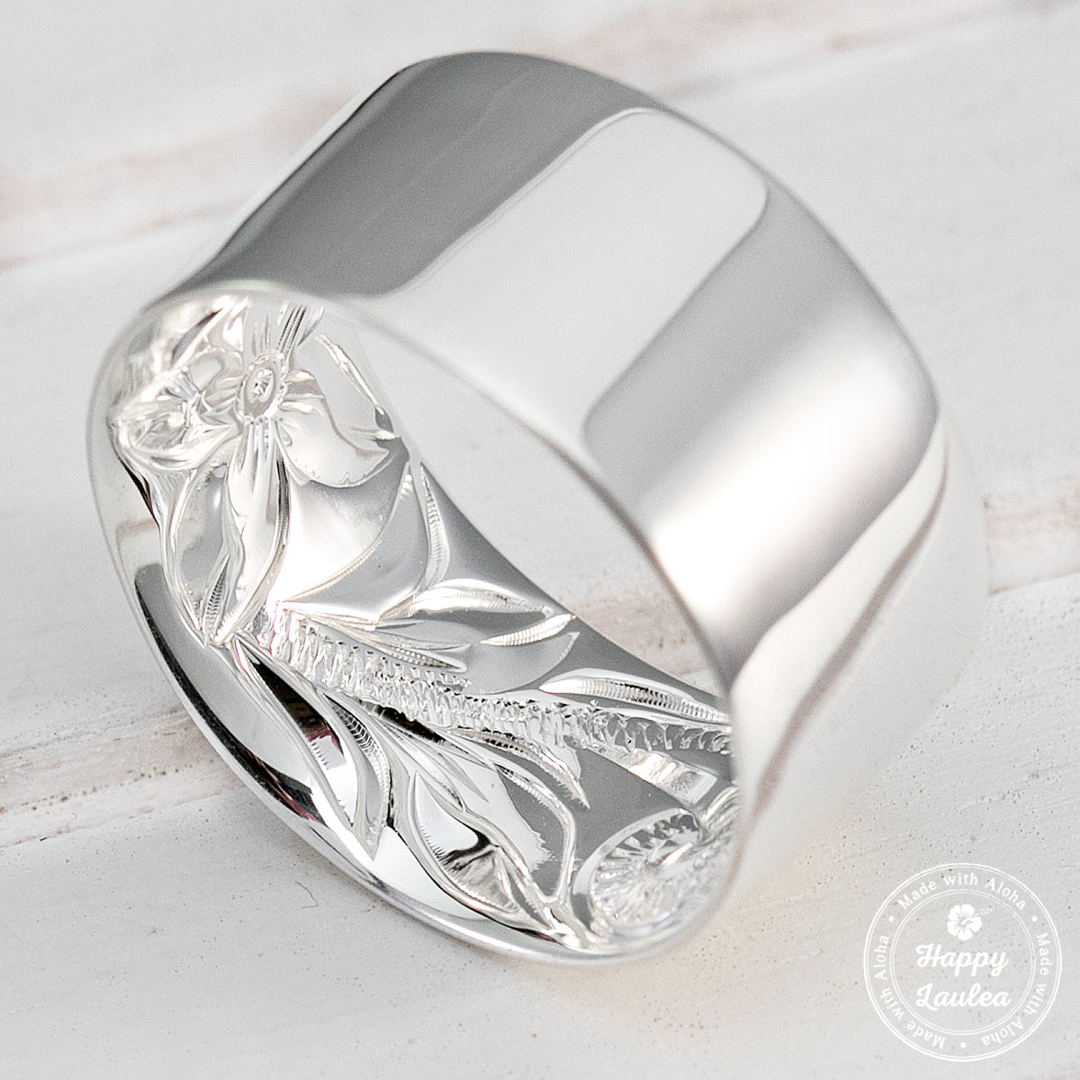 925 Sterling Silver Inside Engraving Ring with Hawaiian Heirloom Design: 4mm-10mm, Flat Shape, Comfort Fitment