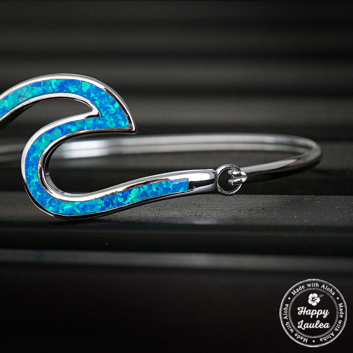 Ocean Wave Sterling Silver Hinge Bracelet with Blue Opal Inlay