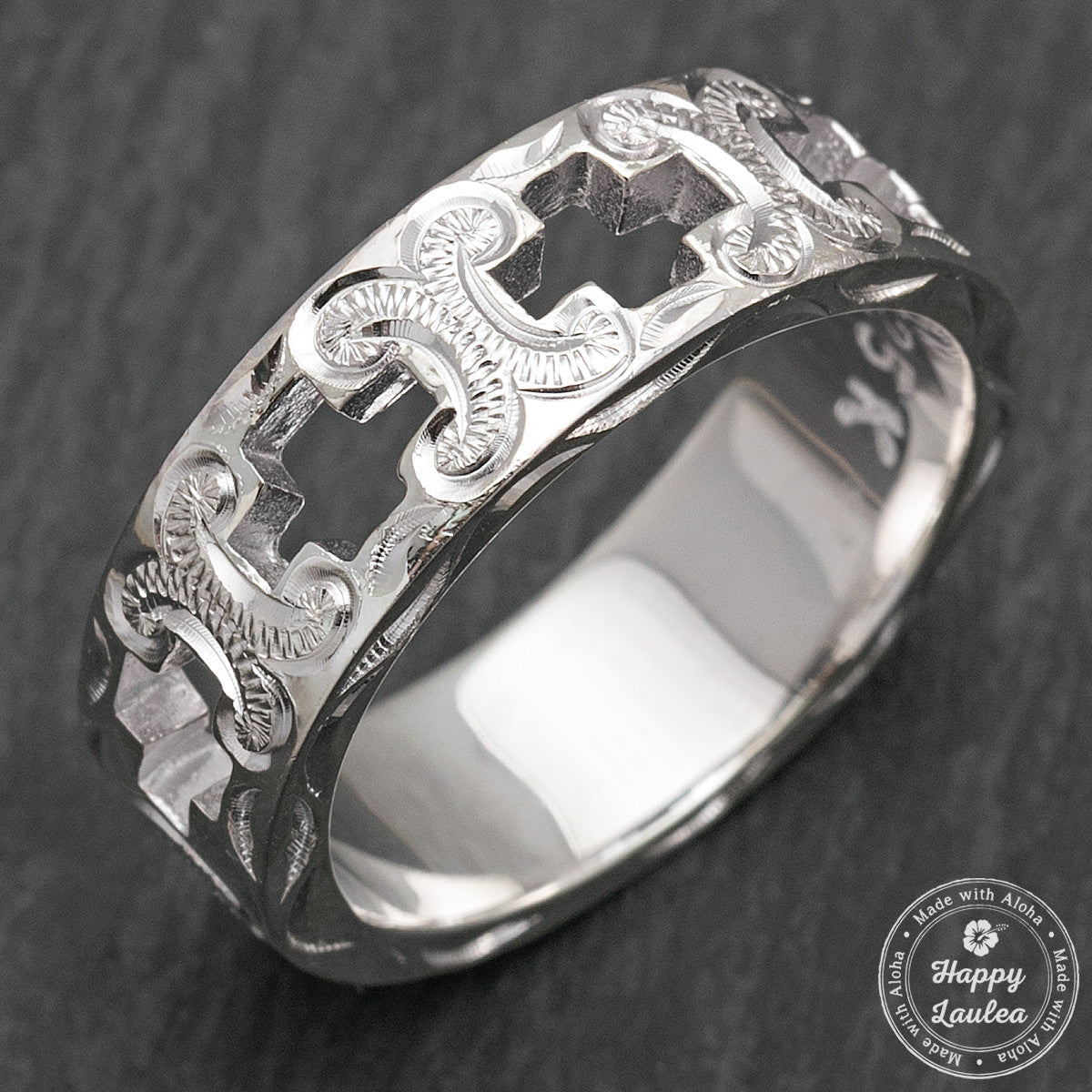 925 Sterling Silver Hand Engraved Open Cross Ring [6mm width] Hawaiian Old English Design