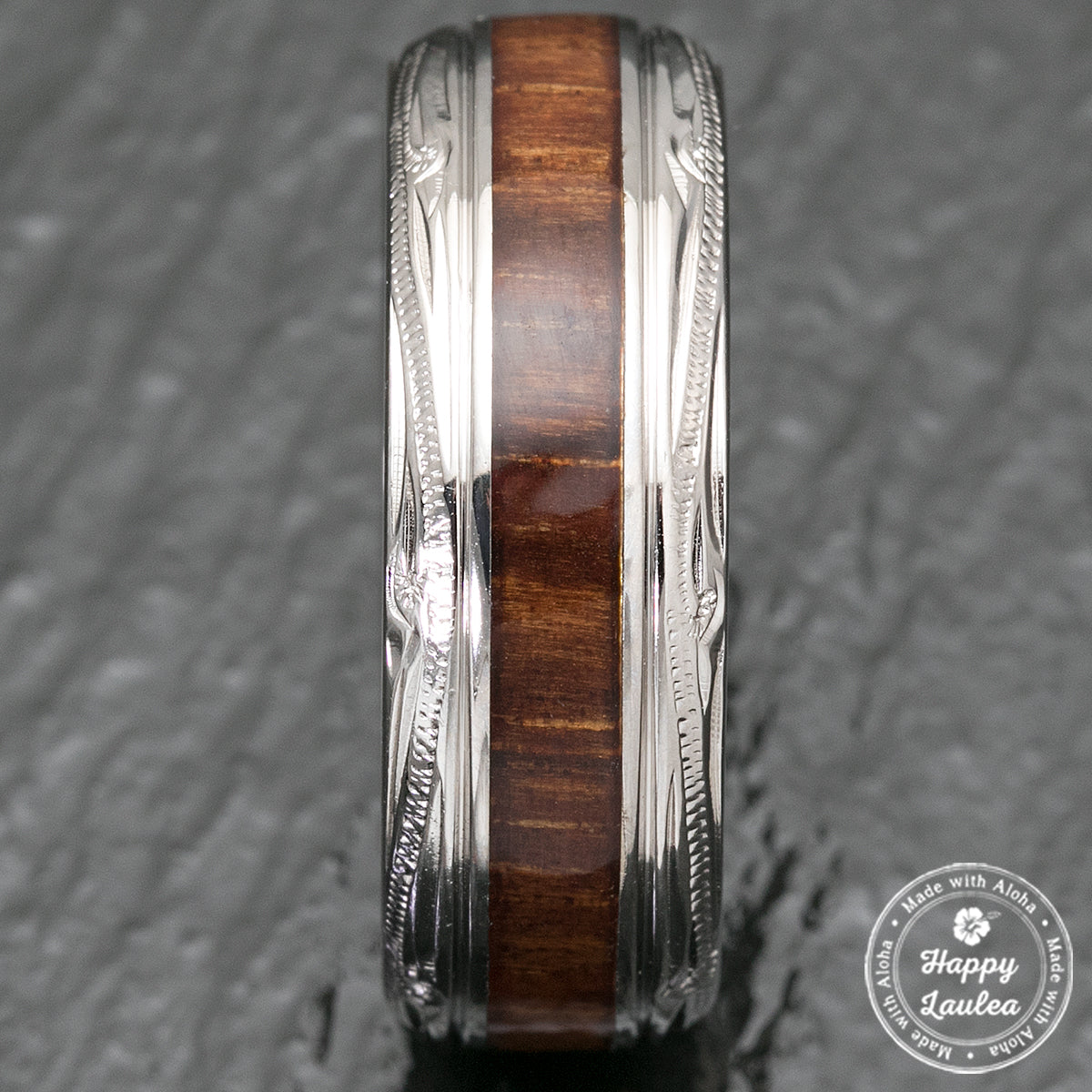 Sterling Silver Hawaiian Jewelry Ring with Koa Wood Inlay - 8mm, Dome Shape, Standard Fitment