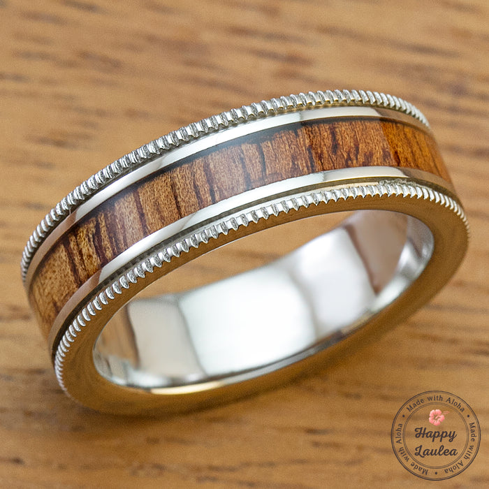 Titanium Coined Edged Ring with Hawaiian Koa Wood Inlay - 6mm, Flat Shape, Standard Fitment