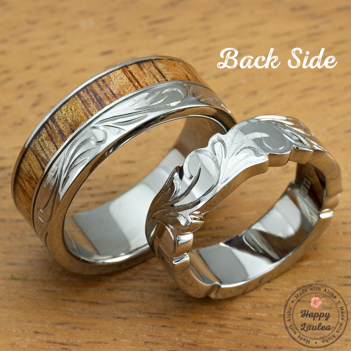 Wood Wedding Ring Set, White Gold and Titanium Rings