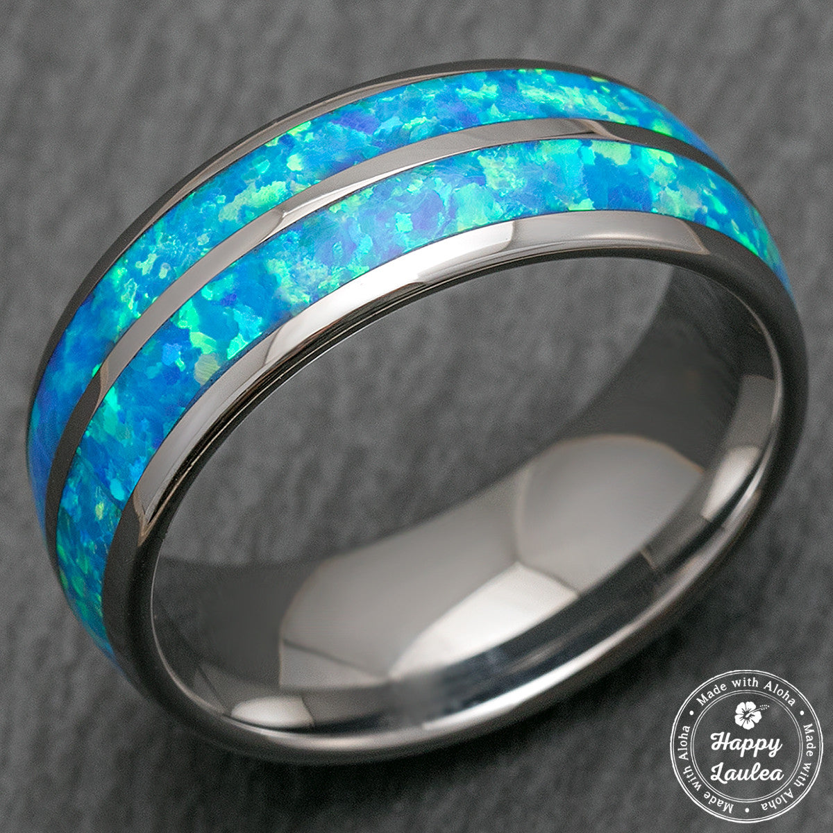 Tungsten Carbide Ring [8mm width] Blue Opal Duo Inlay