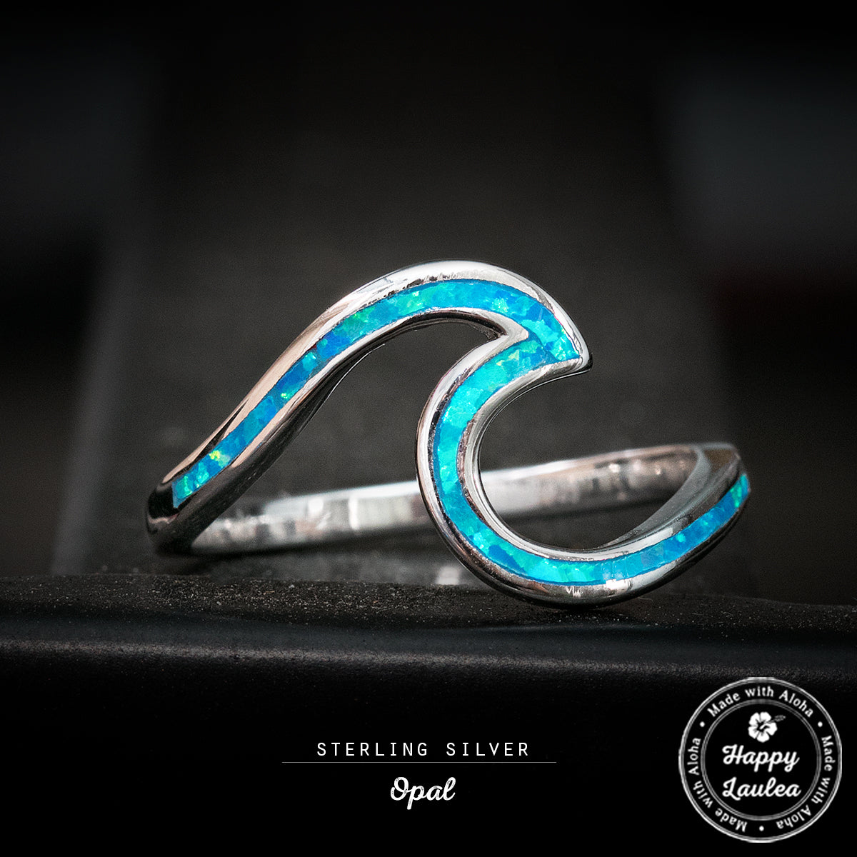 Petite Sterling Silver Wave Ring with Opal Inlay